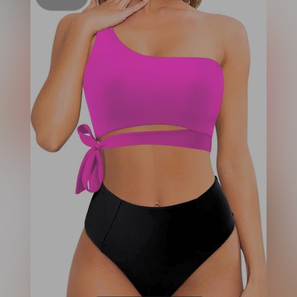 NWOT MOOSLOVER One-Shoulder Swimwear High Waisted Bikini Tie High - Picture 1 of 13